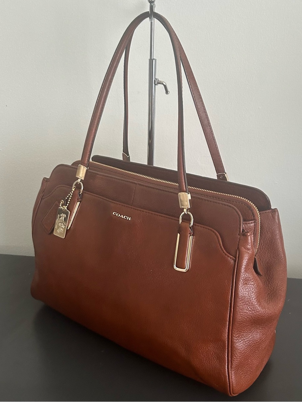 Coach Brown Madison Kimberly Carryall Cognac Pebbled Leather Shoulder bag Tote - Picture 6 of 15
